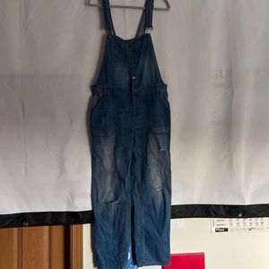 Forever 21 Distressed Denim Overalls.